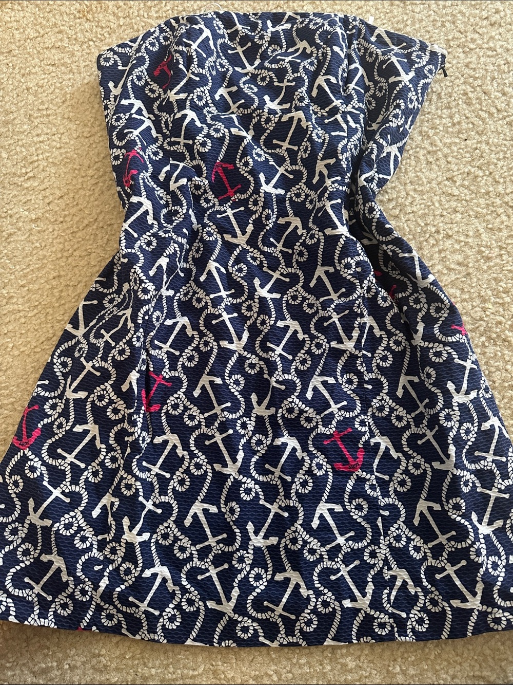 Lilly PulitzerNautical Anchor Print Strapless Dress - Navy, White & Pink Accents